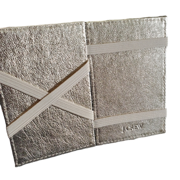 J. Crew Silver Glitter Card Case Multi-Use Metallic Leather Interior - Picture 5 of 6